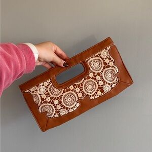 Brown Lace Accent Clutch